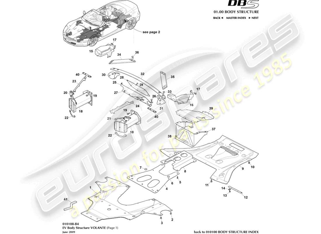 aston martin dbs (2012) ev-struktur, volante, seite 1 teilediagramm