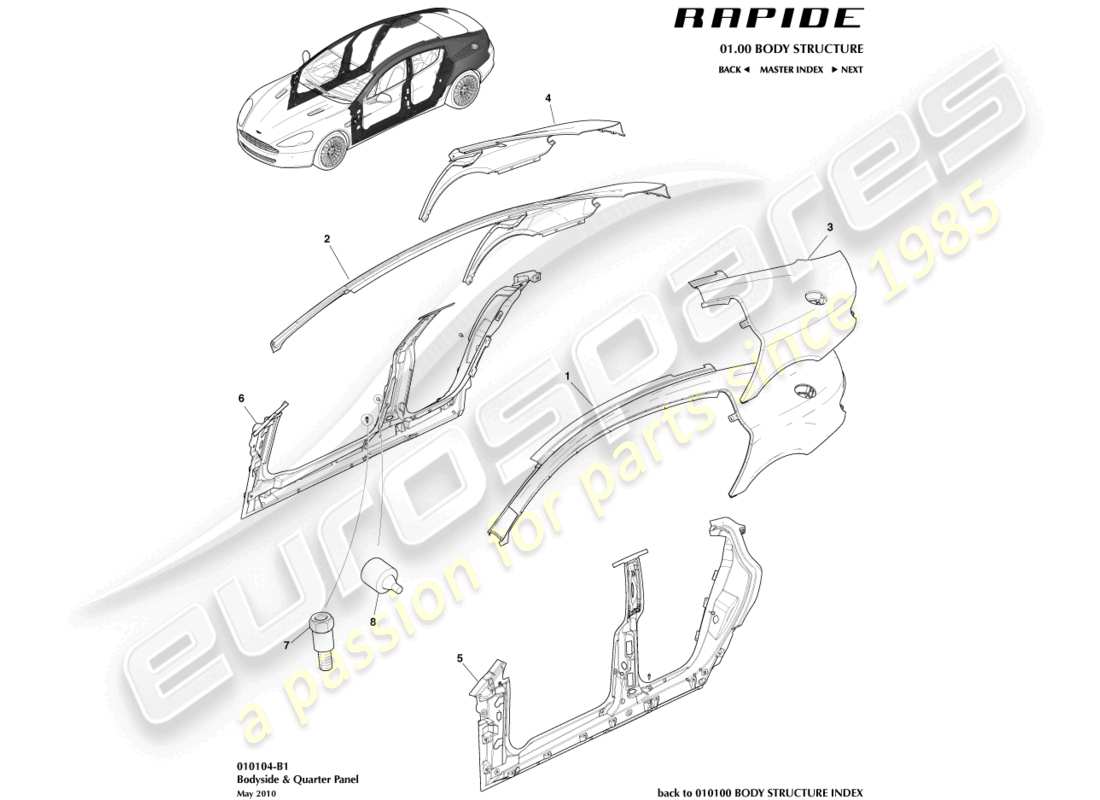 aston martin rapide (2011) diagramm der karosserieseitenteile