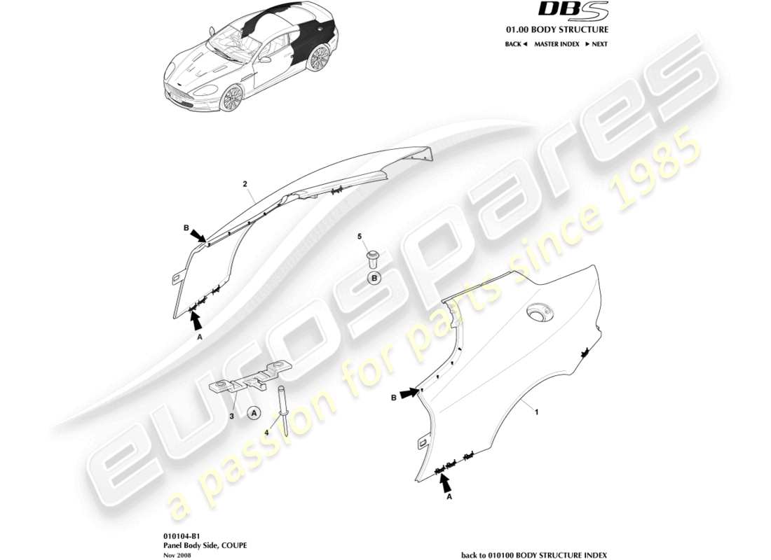 aston martin dbs (2013) seitenverkleidung, coupé-teilediagramm
