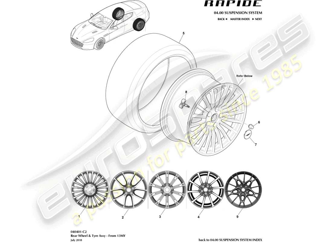 aston martin rapide (2010) räder und reifen, hinten aus 13my ersatzteildiagramm