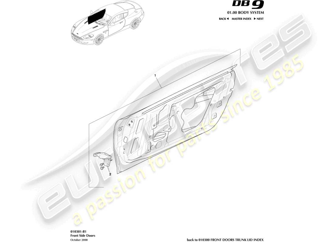 aston martin db9 (2004) teilediagramm für vordere seitentüren