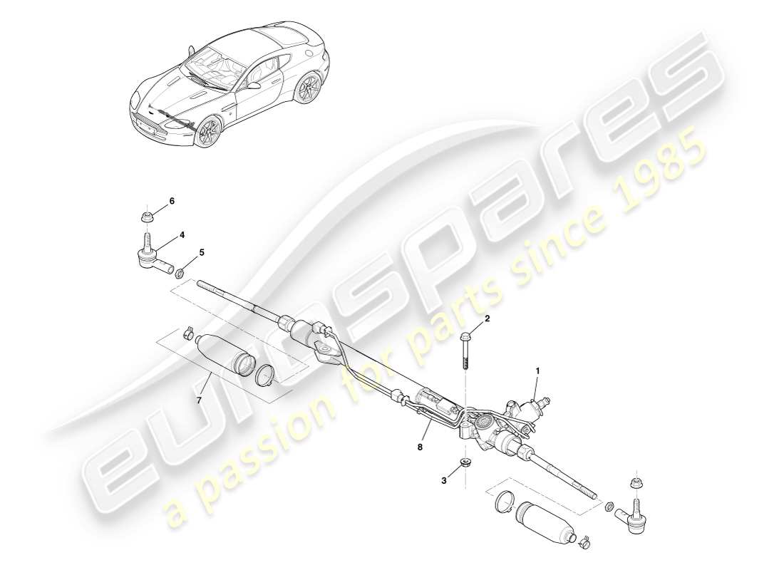 aston martin v8 vantage (2007) servolenkung, lhd-teilediagramm