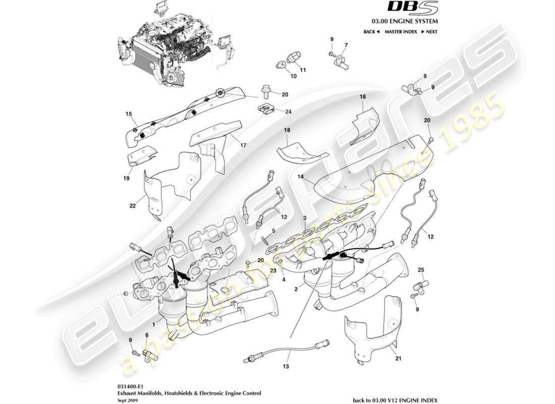 aston martin dbs (2012) auspuffkrümmer ersatzteildiagramm