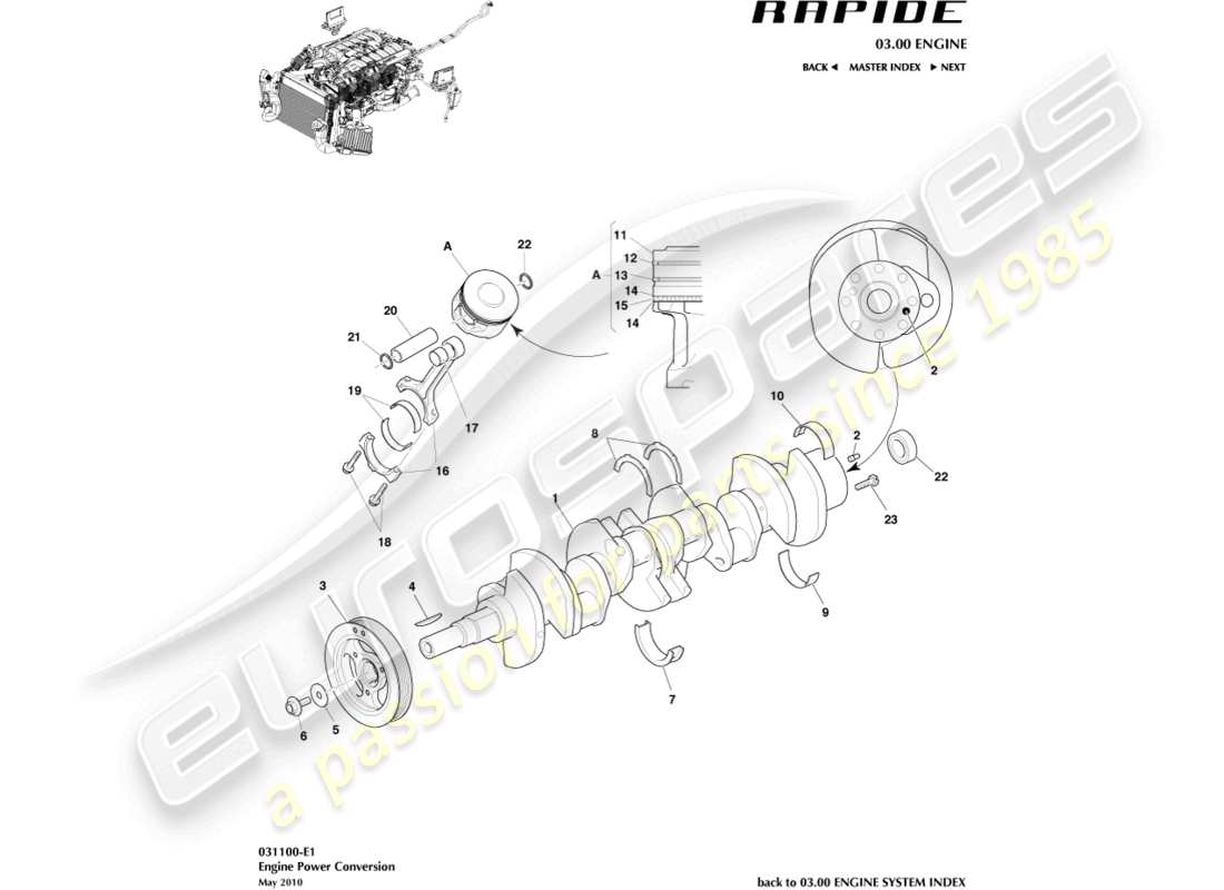 aston martin rapide (2010) teilediagramm für die stromumwandlung