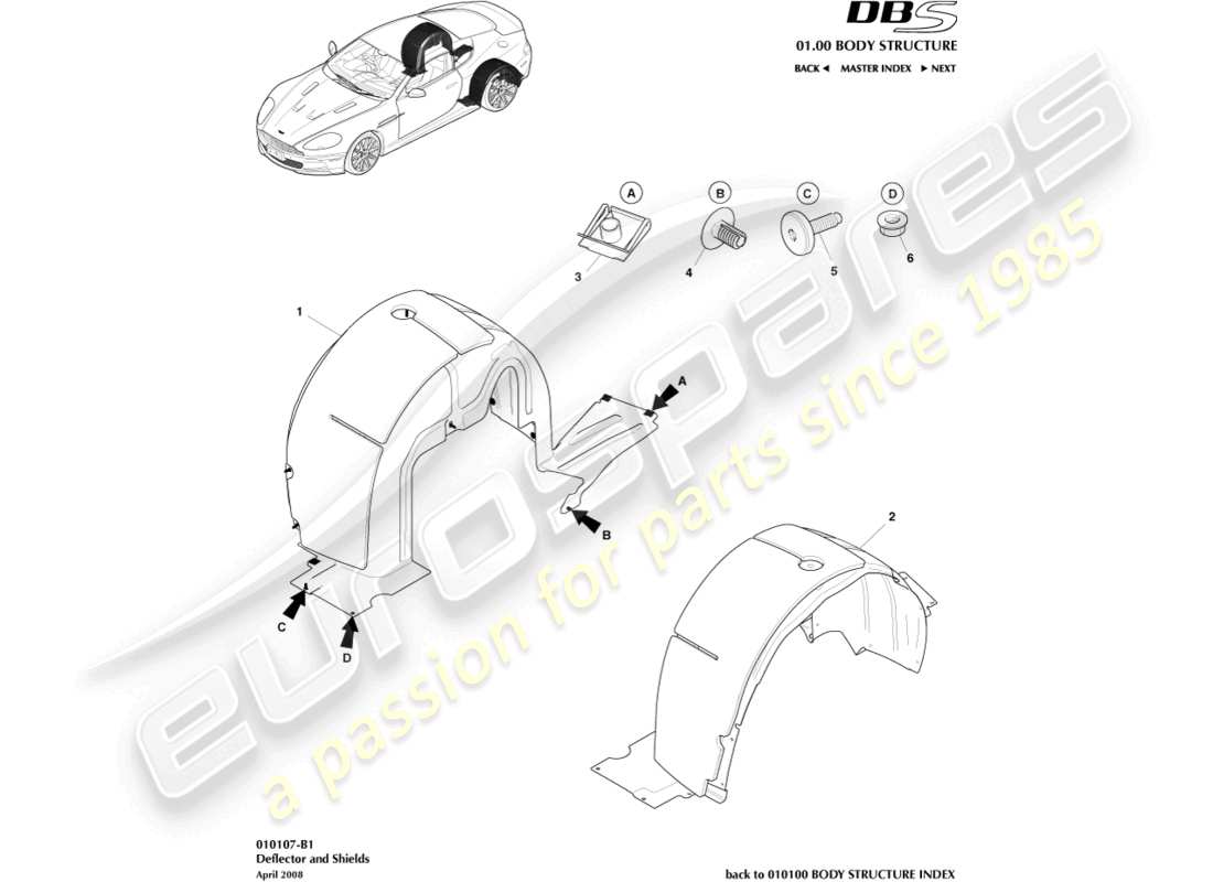aston martin dbs (2008) teilediagramm für hintere radkästen