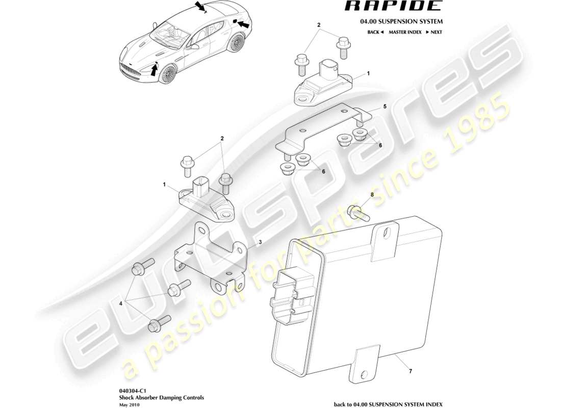 aston martin rapide (2010) teilediagramm des aktiven dämpfungsmoduls