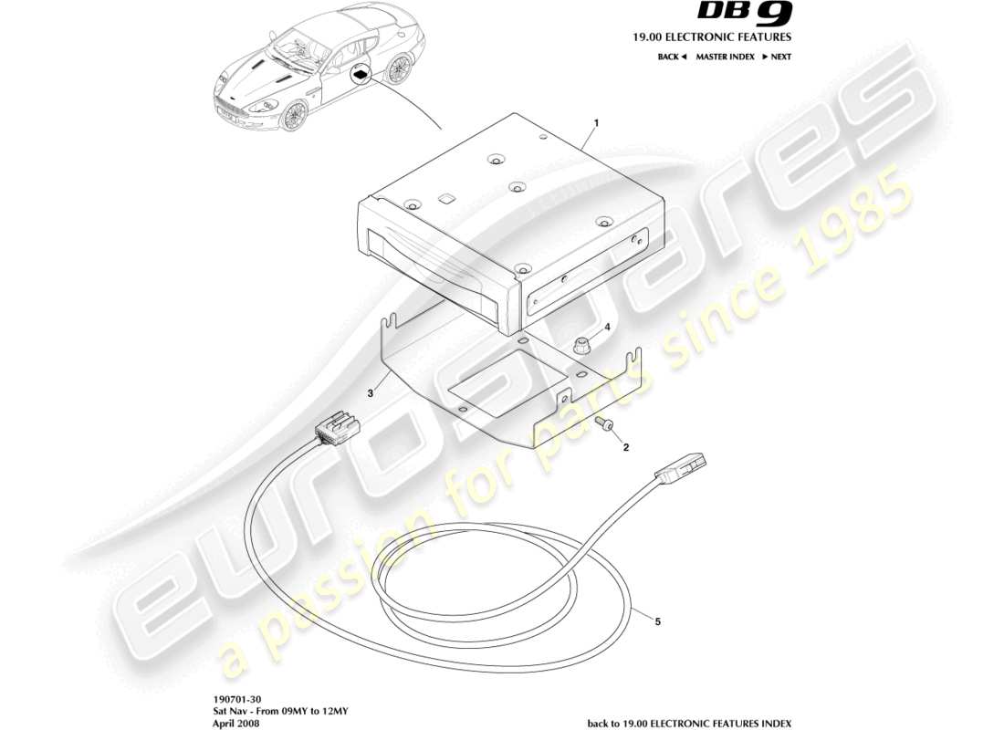 aston martin db9 (2012) navigationsgerät, 09my bis 12my teilediagramm