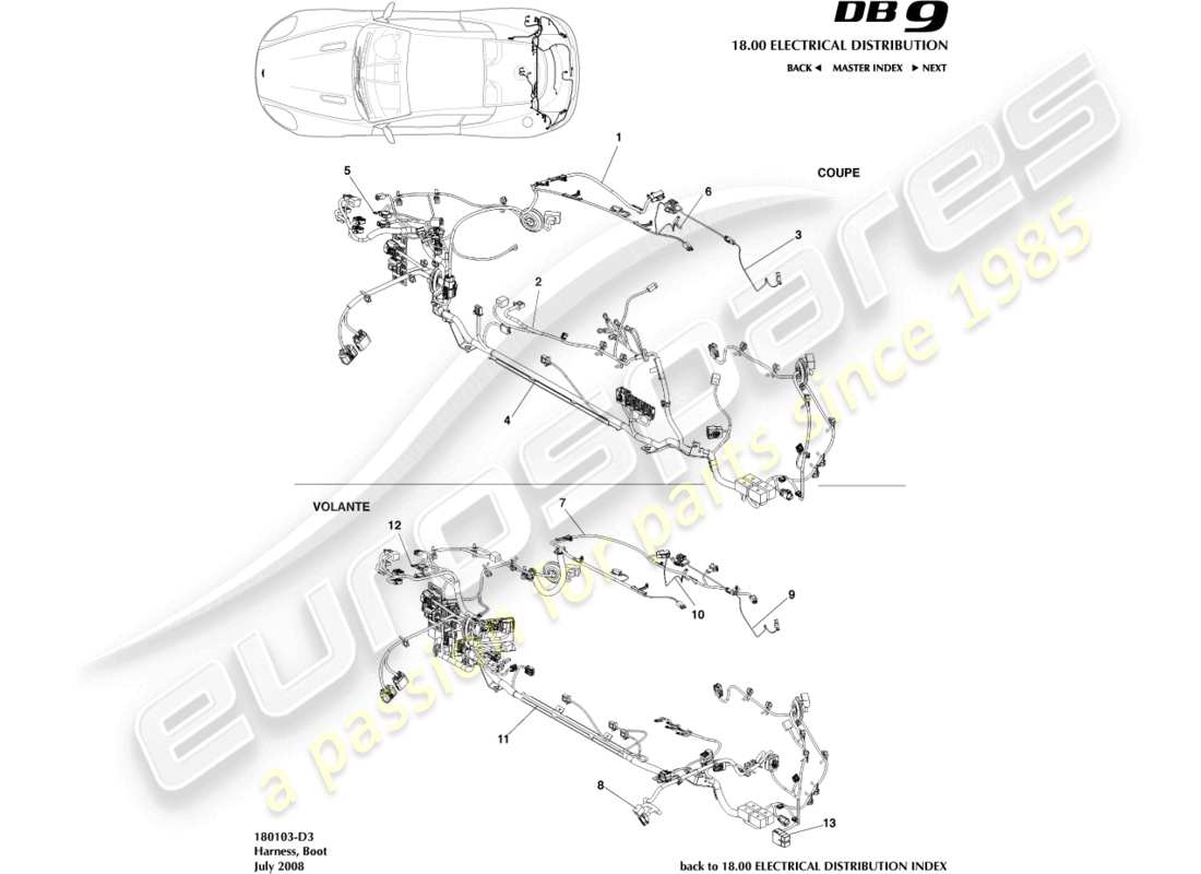 aston martin db9 (2012) teilediagramm für den stiefelgurt