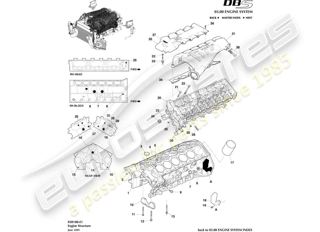aston martin dbs (2010) teilediagramm der motorstruktur