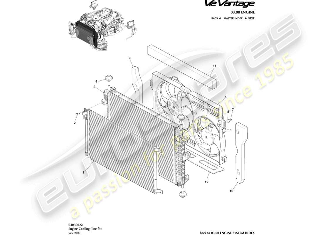 aston martin v12 vantage (2010) motorkühlung, leitungspassteildiagramm