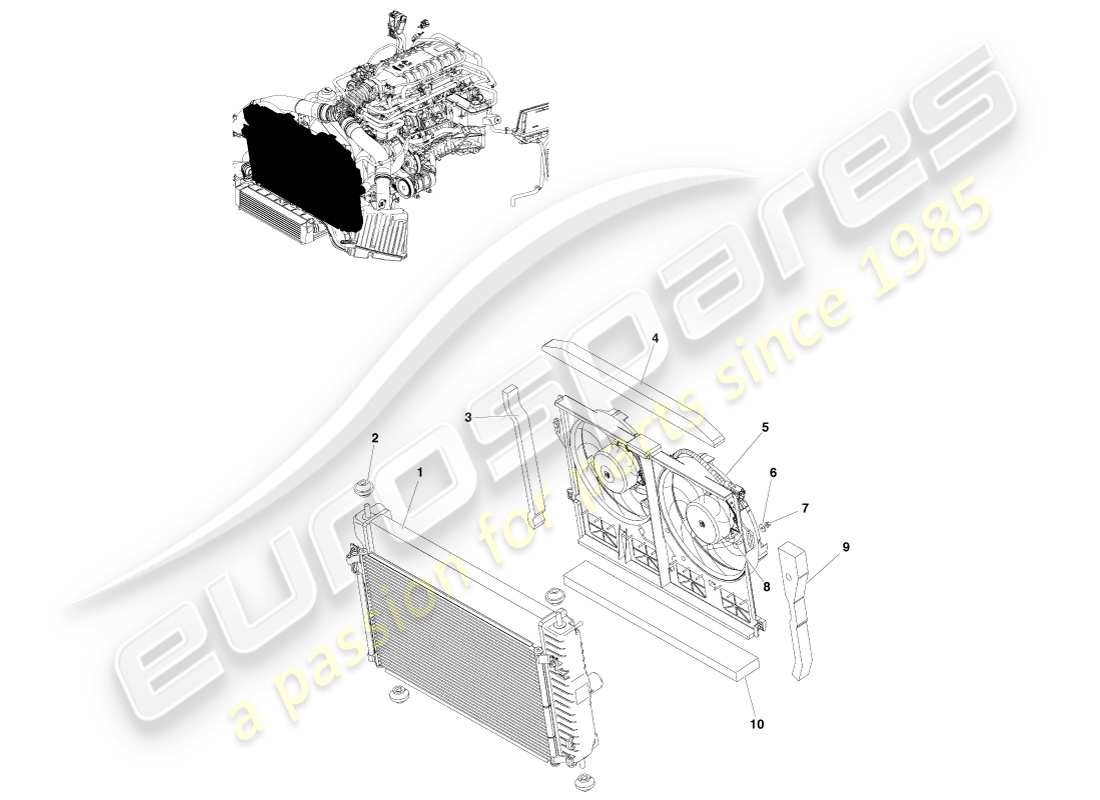 aston martin v8 vantage (2005) teilediagramm für motorkühlung (leitungsanpassung)