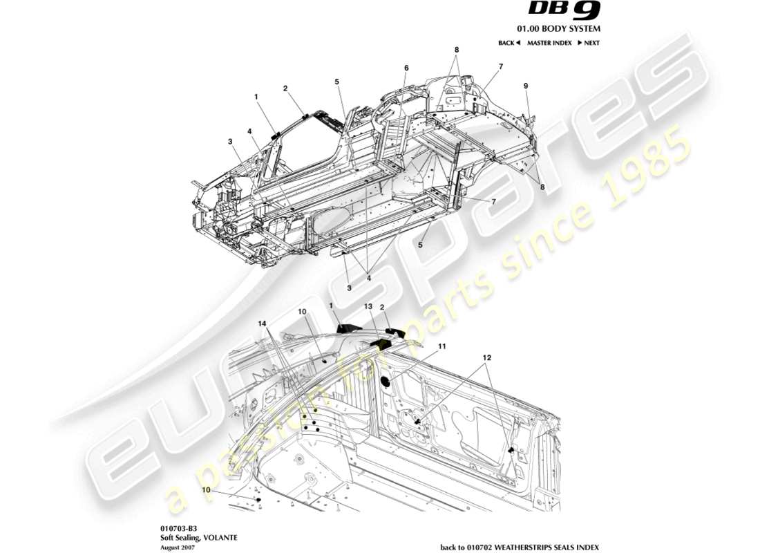 aston martin db9 (2012) weiche dichtung, volante-teilediagramm