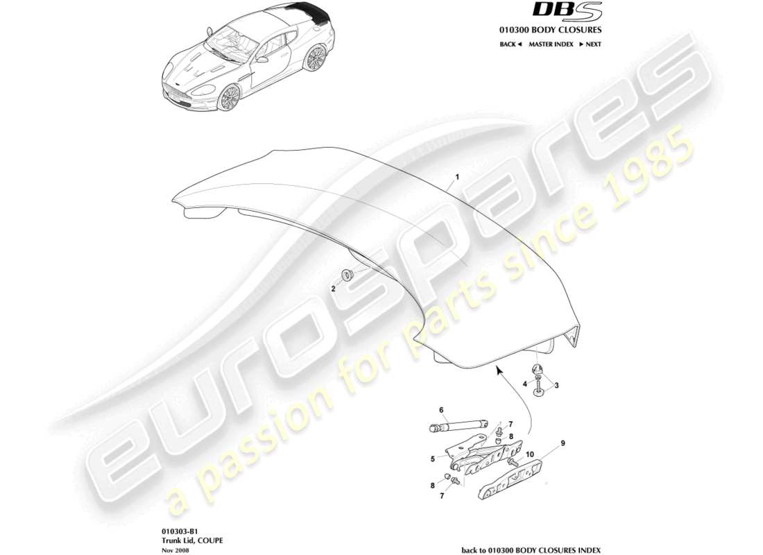 aston martin dbs (2008) kofferraumdeckel, coupé-ersatzteildiagramm