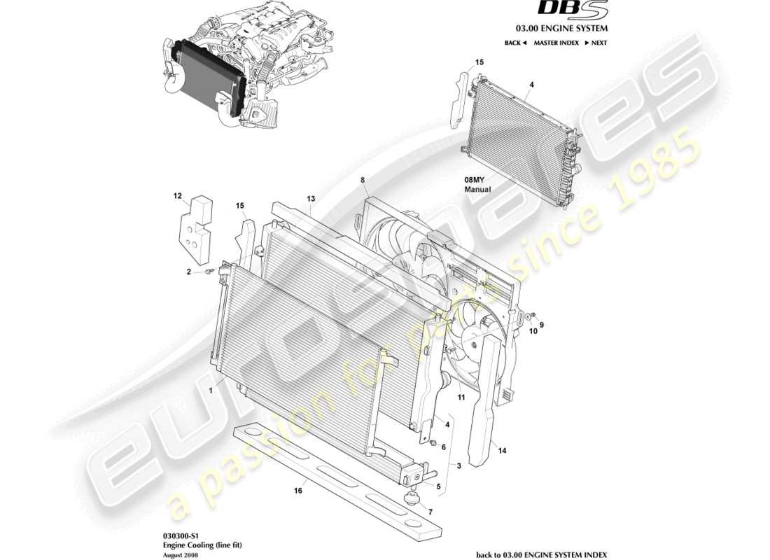 aston martin dbs (2010) teilediagramm für motorkühlung (leitungsanpassung)