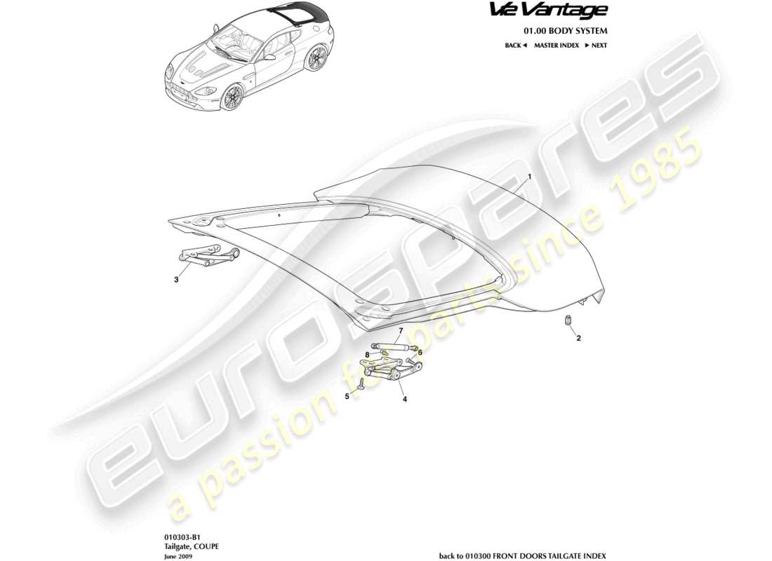 aston martin v12 vantage (2010) heckklappe, coupé-ersatzteildiagramm