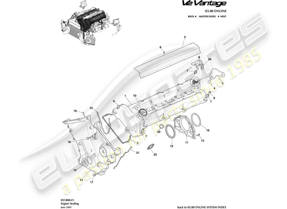 aston martin v12 vantage (2010) teilediagramm für motordichtungen