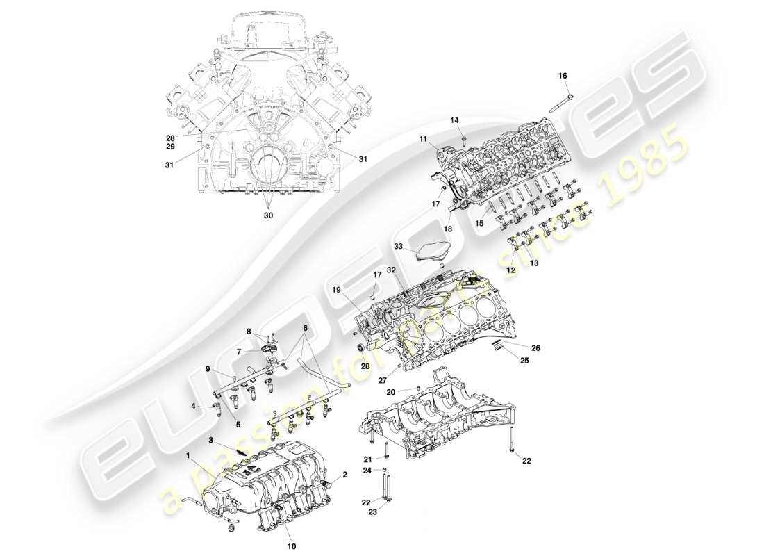 aston martin v8 vantage (2005) teilediagramm der motorstruktur