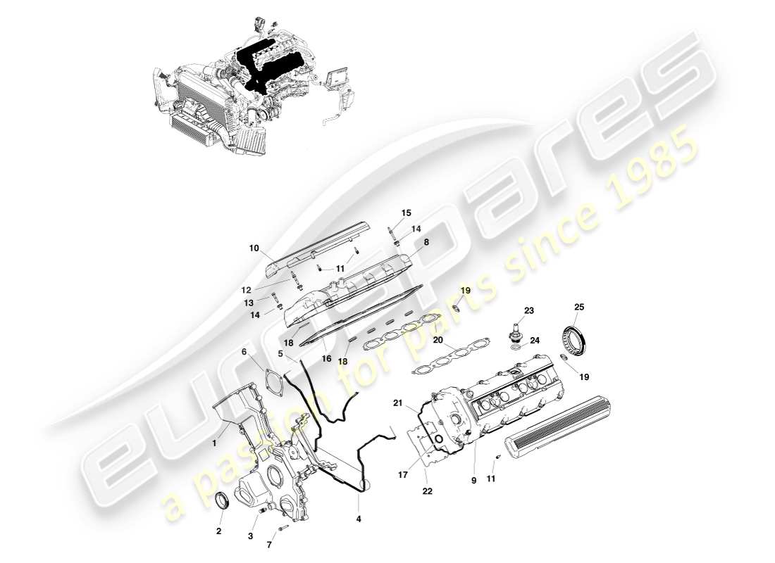 aston martin v8 vantage (2005) teilediagramm für motordichtungen