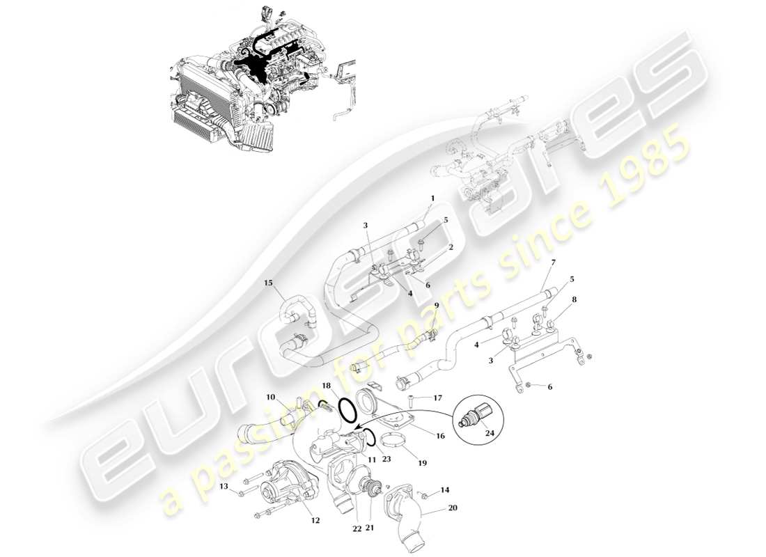 aston martin v8 vantage (2005) teilediagramm motorkühlung