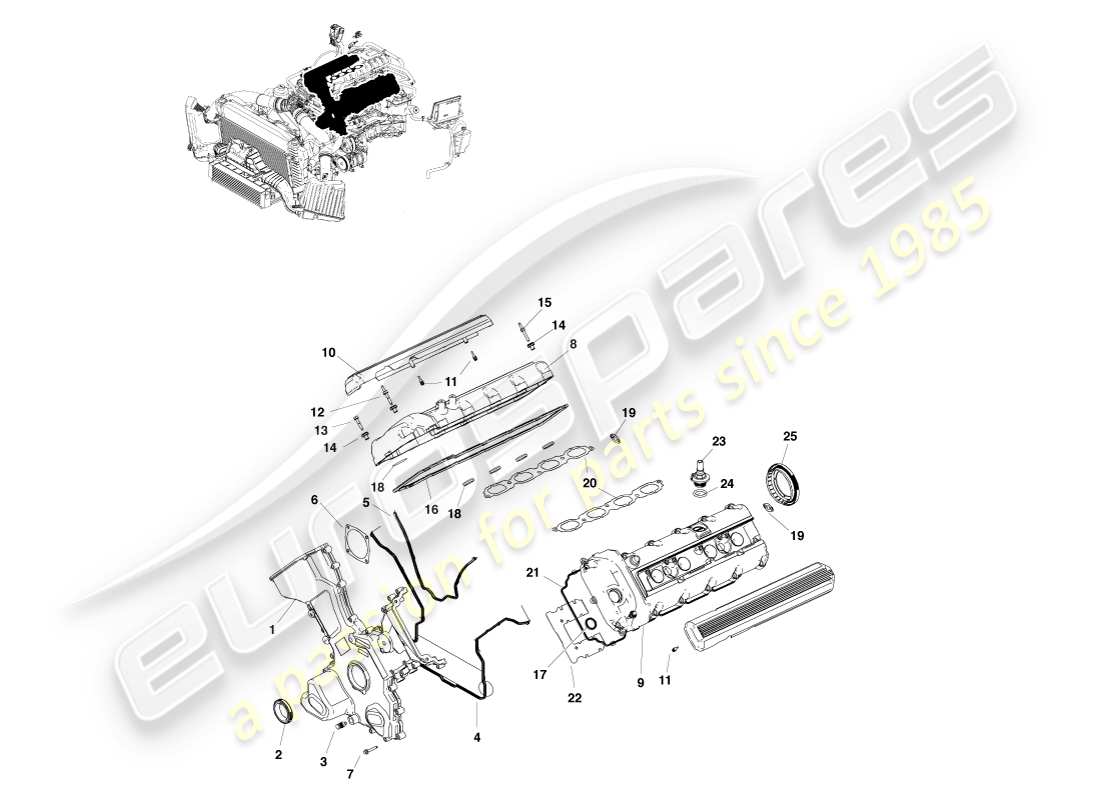 aston martin v8 vantage (2007) teilediagramm für motordichtungen