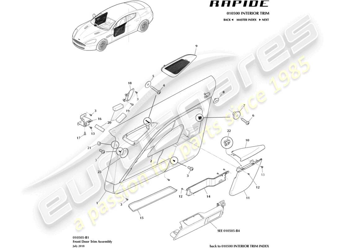 aston martin rapide (2011) teilediagramm der vordertürverkleidung