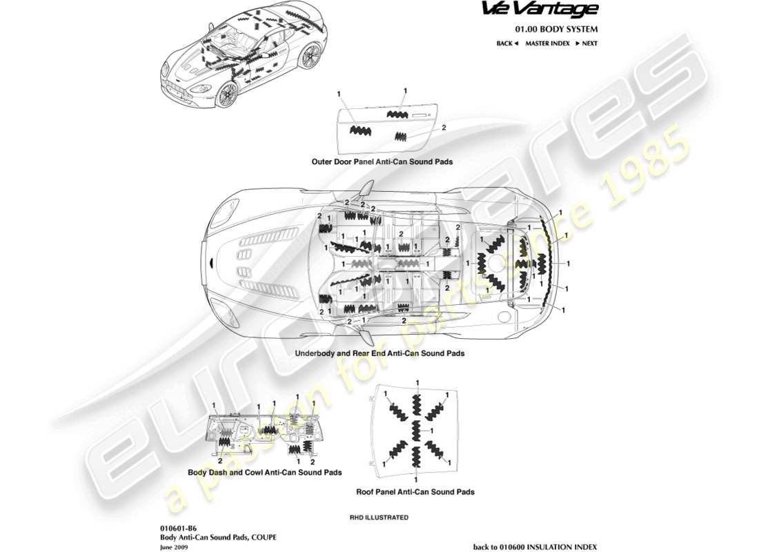 aston martin v12 vantage (2013) anti-can-sound-pads, coupé-teilediagramm