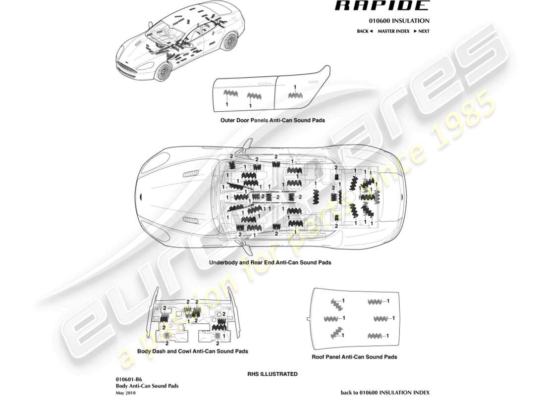 aston martin rapide (2017) teilediagramm für anti-can-sound-pads