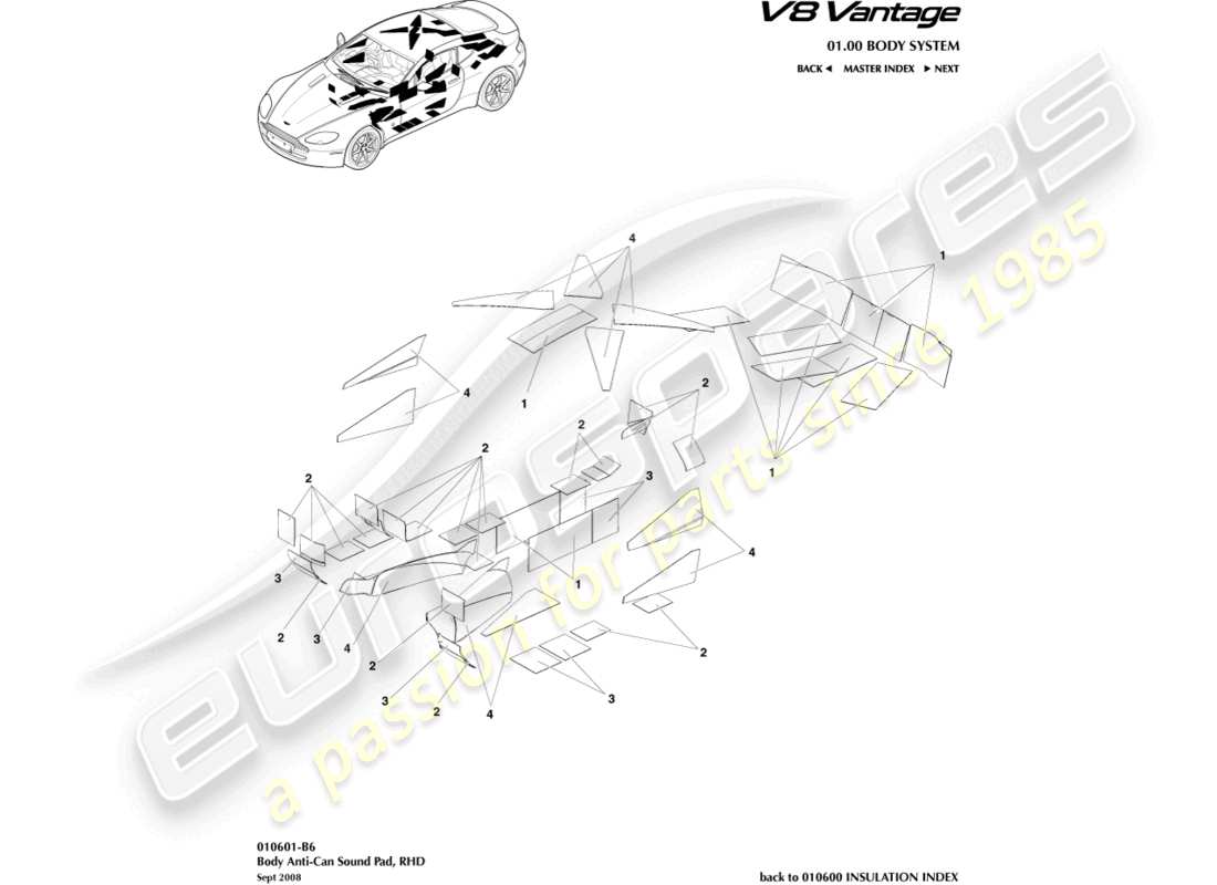 aston martin v8 vantage (2015) anti-can-sound-pads, rhd-ersatzteildiagramm