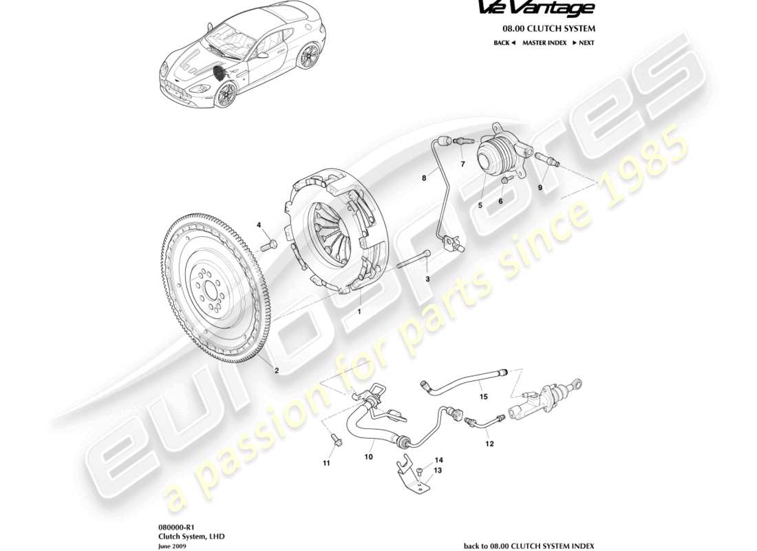 aston martin v12 vantage (2012) kupplungssystem, lhd-ersatzteildiagramm