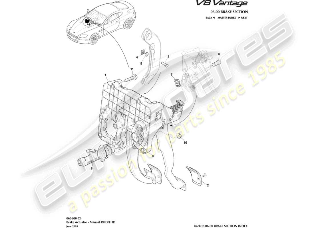 aston martin v8 vantage (2017) bremsaktuatorbaugruppe, manuelles teilediagramm