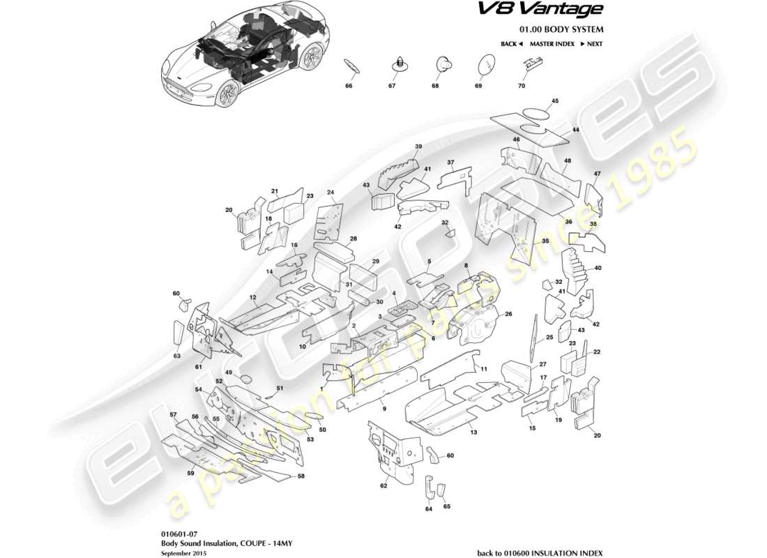aston martin v8 vantage (2012) karosserieisolierung, coupé, 14my ersatzteildiagramm