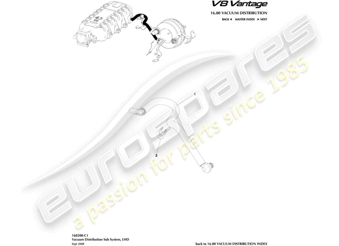 aston martin v8 vantage (2010) vakuumrohr, lhd-ersatzteildiagramm