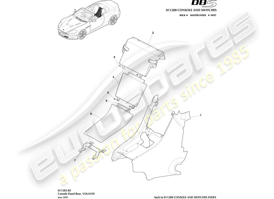 aston martin dbs (2011) heckkonsole, volante-ersatzteildiagramm