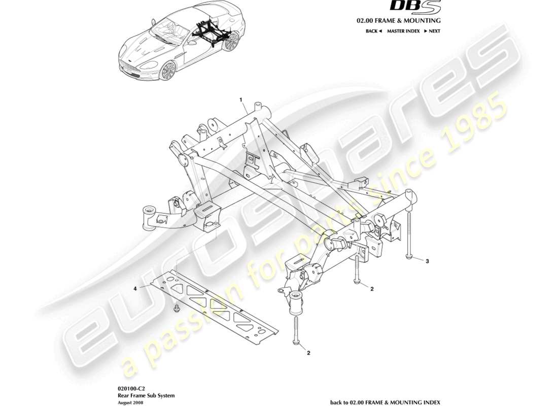 aston martin dbs (2011) teilediagramm des hinteren hilfsrahmens