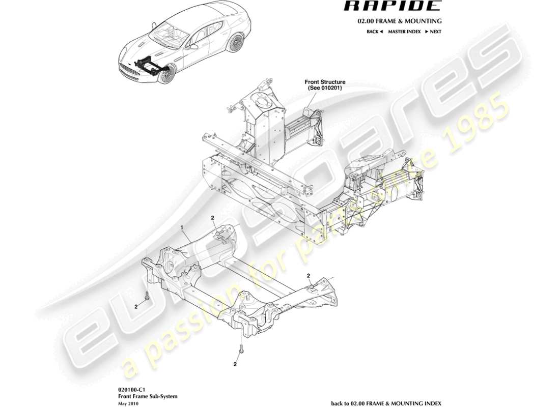 aston martin rapide (2019) teilediagramm des vorderen hilfsrahmens