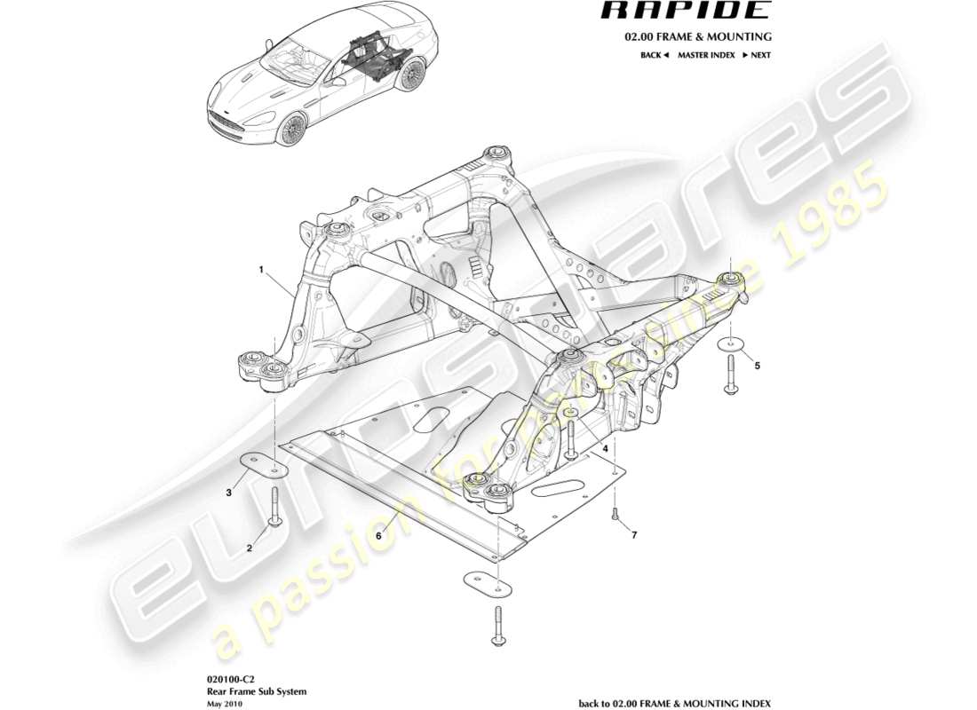 aston martin rapide (2017) teilediagramm des hinteren hilfsrahmens