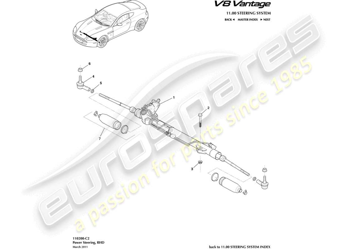 aston martin v8 vantage (2010) servolenkung, rhd-teilediagramm