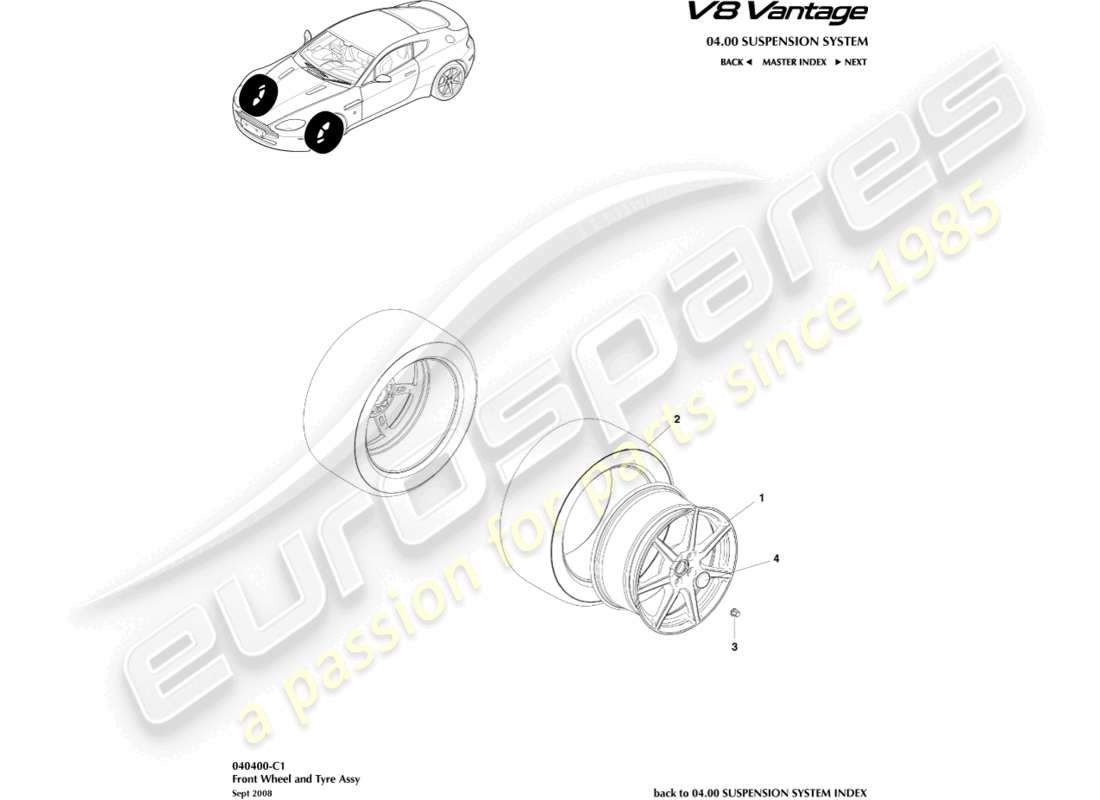 aston martin v8 vantage (2014) vorderräder und reifen, bis 09my ersatzteildiagramm