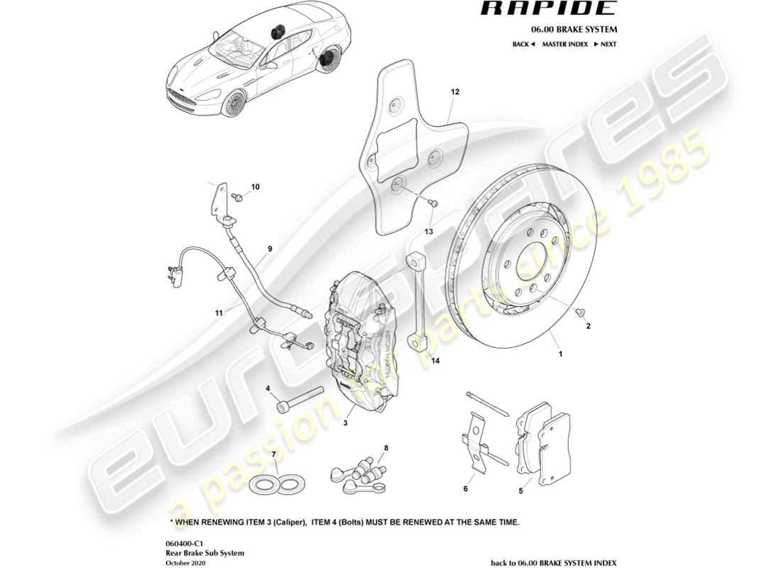 aston martin rapide (2010) teilediagramm des hinterradbremssystems