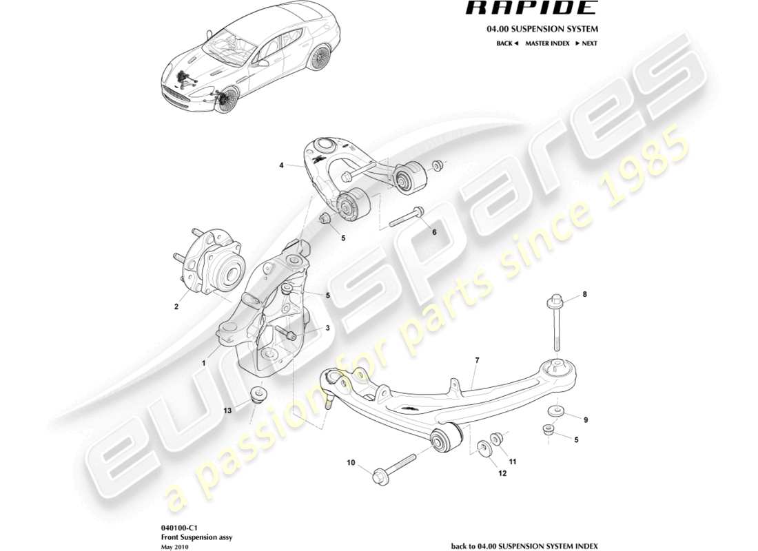 aston martin rapide (2014) teilediagramm der vorderradaufhängung