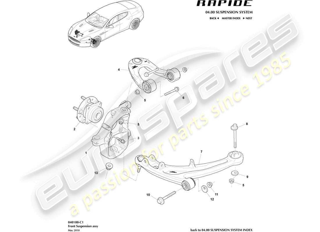 aston martin rapide (2011) teilediagramm der vorderradaufhängung