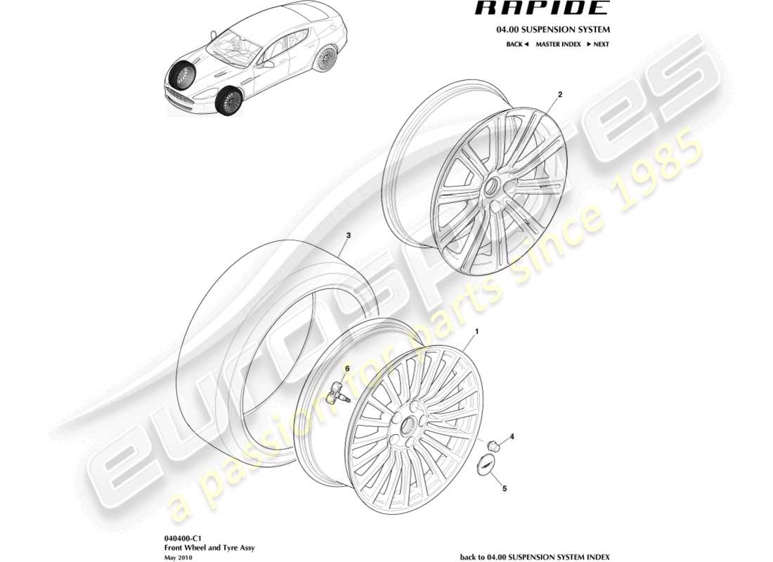 aston martin rapide (2011) räder und reifen, vorne bis 13my ersatzteildiagramm