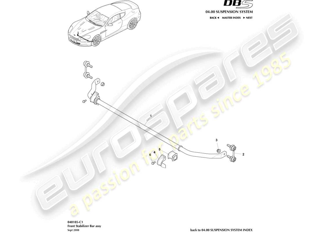 aston martin dbs (2011) teilediagramm für vorderen stabilisator