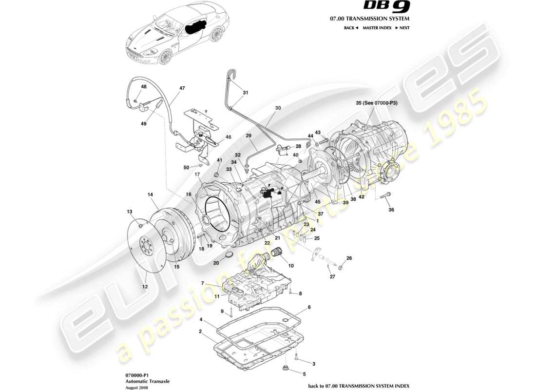 aston martin db9 (2009) transaxle, autoteildiagramm