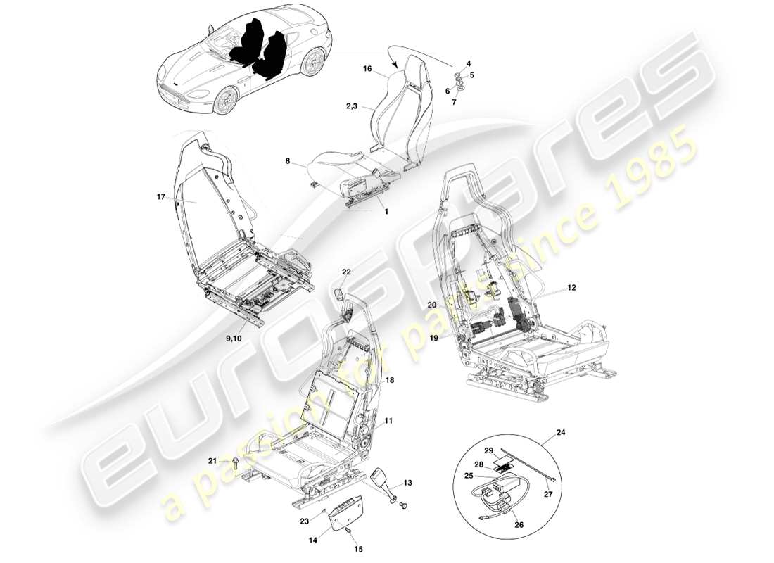aston martin v8 vantage (2007) vordersitz teilediagramm
