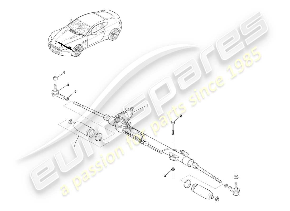 aston martin v8 vantage (2007) servolenkung, rhd-teilediagramm