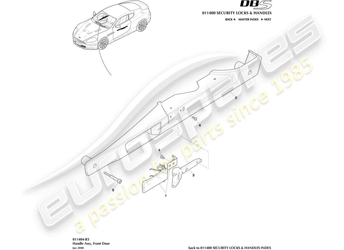aston martin dbs (2011) teilediagramm der griffbaugruppe