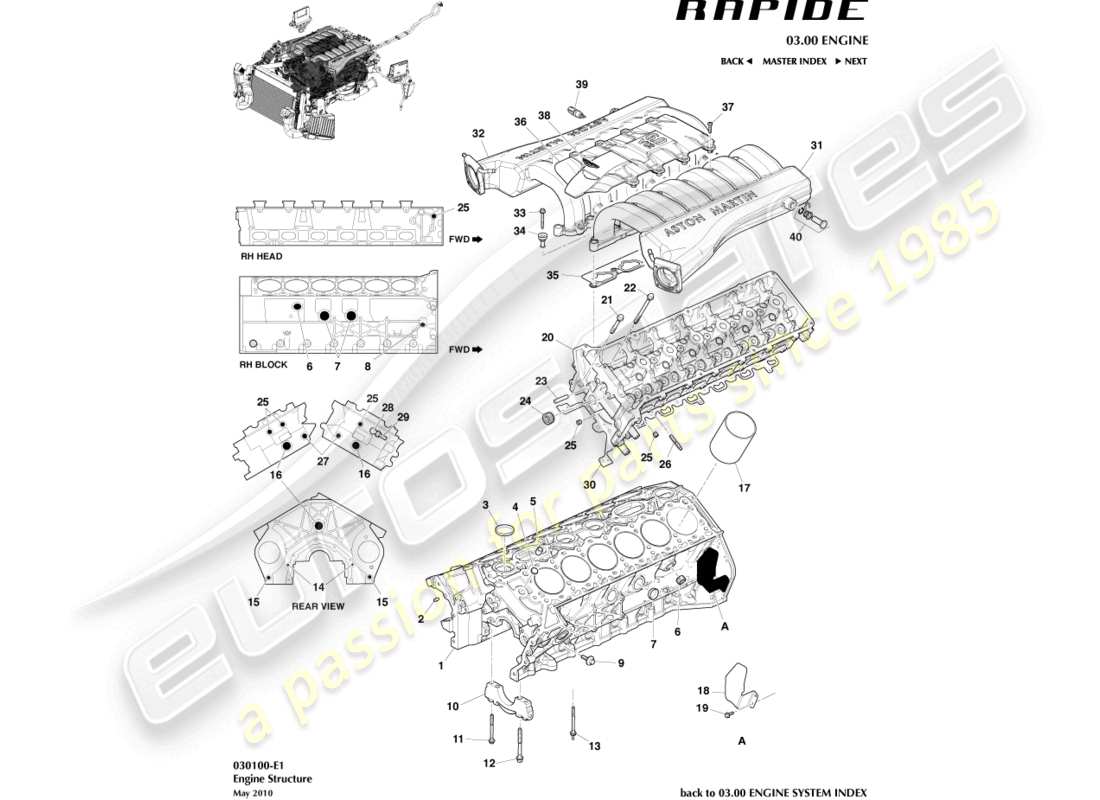 aston martin rapide (2010) teilediagramm der motorstruktur