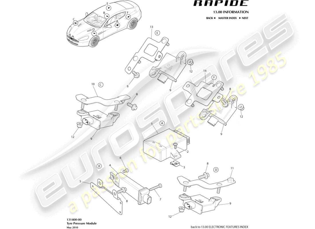 aston martin rapide (2014) teilediagramm des reifendruckmoduls