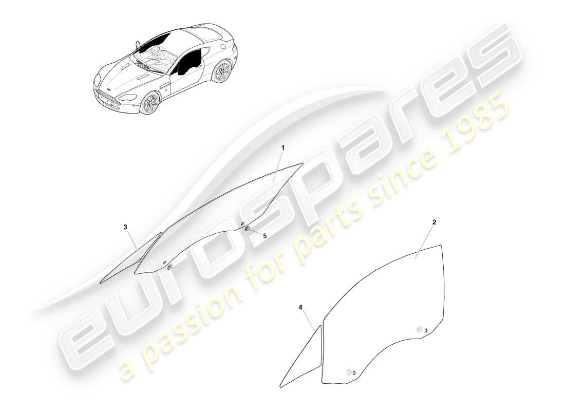 aston martin v8 vantage (2007) türglas, coupé-ersatzteildiagramm